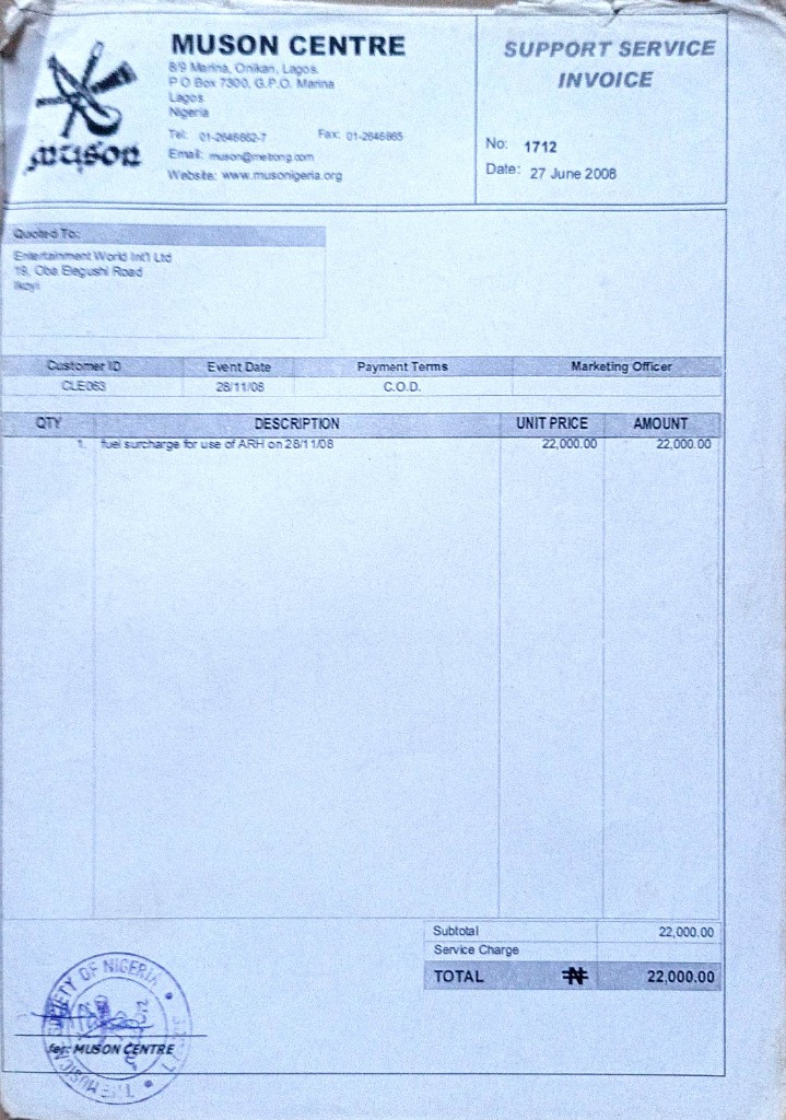MUSON Fuel Surcharge Invoice № 1712