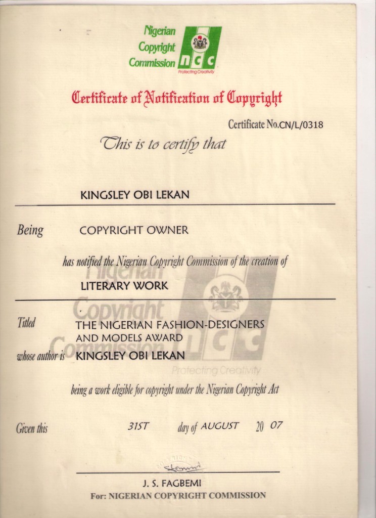 NCC Copyright Certificate — NIFAM Award